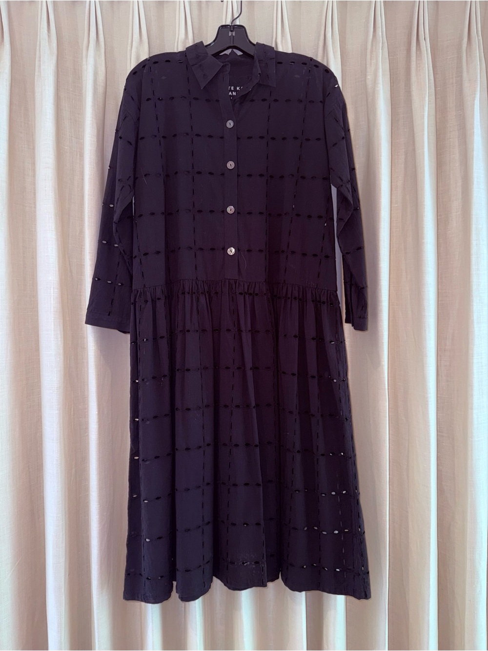 Black Button-Front Eyelet Shirt Dress